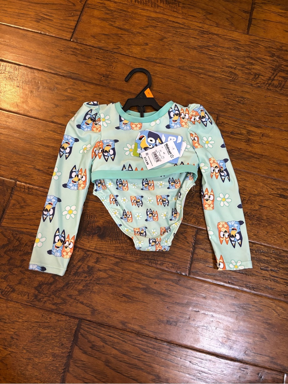 Kids Long-Sleeve Bikini Set in Light Aqua with Puppy Print